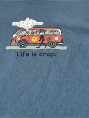 Life Is Crap Graphic T-Shirt XXL Blue Hippie Van Funny Tee Mens Cotton