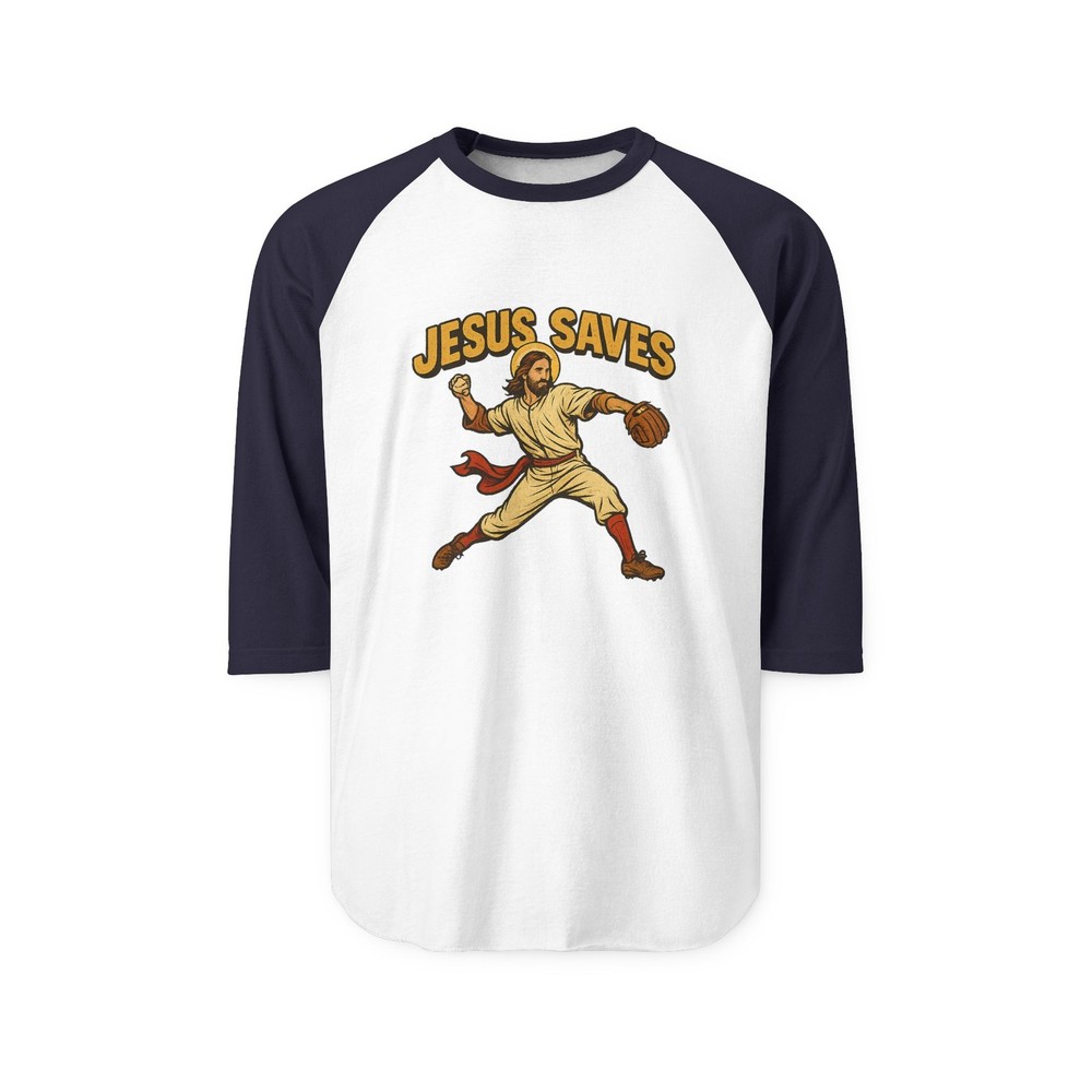 Christian Baseball Relief Pitcher 3/4 Sleeve Tee, Unisex Jesus Shirt
