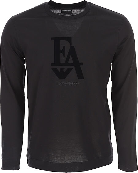 Emporio Armani Mens black long sleeve T-Shirt flock print, Size M*L*XL*XXL