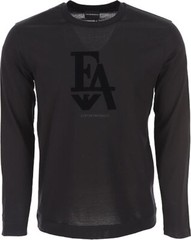 Emporio Armani Mens black long sleeve T-Shirt flock print, Size M*L*XL*XXL