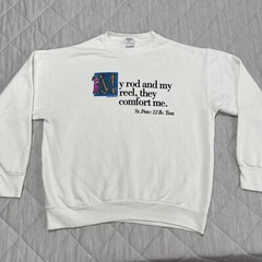 Vintage Fishing Quote XL Sweatshirt White Biblical Rod & Reel 90s Delta USA Made