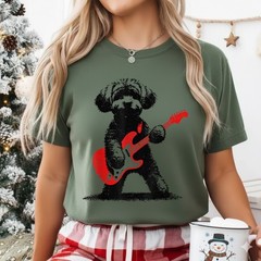Funny Rock Maltipoo Dog Playing Guitar Music Lover Dog T-Shirt