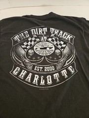 The Dirt Track At Charlotte Tee Shirt Black, White Letters 20in Across 27in Long