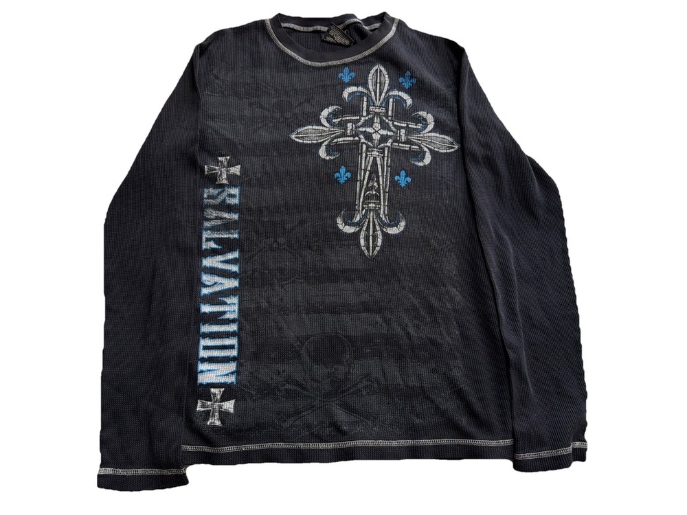 No Boundaries Men’s Long Sleeve Thermal Skull Cross Graphic T-Shirt Size M