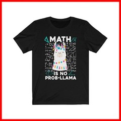 Cute Lllama Math, Funny Math Is No Prob Llama Back To School Gift Black T-Shirt