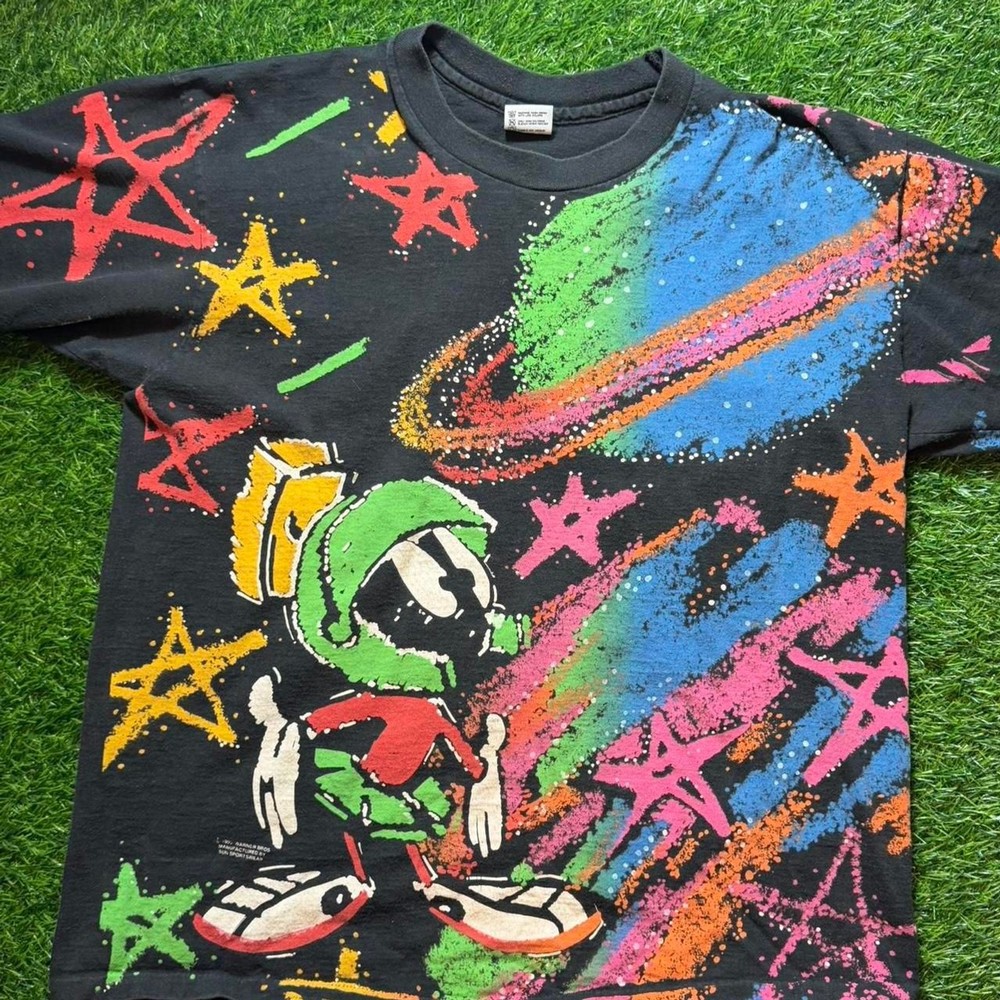 Vintage 90s Marvin the Martian Chalk Stars T-Shirt size XL- Rare