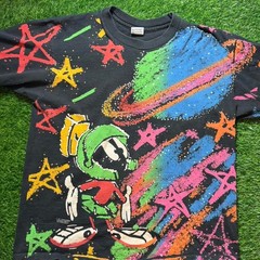Vintage 90s Marvin the Martian Chalk Stars T-Shirt size XL- Rare