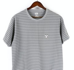 KAWS Uniqlo BFF Short Sleeve T-Shirt XXL Grey Grey Striped Embroidered Cotton