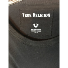 True Religion Stained Glass Graphic T-Shirt Men’s XL Black Scoop Neck Big Logo