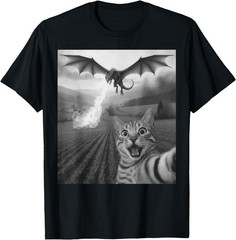 Funny Cat Selfie with Dragon Kawaii Fantasy Creature Art T-Shirt