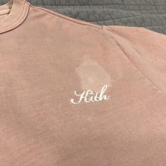 Kith Shirt Men XS Pink Script Logo Embroidered Tee Crewneck Distressed Patina