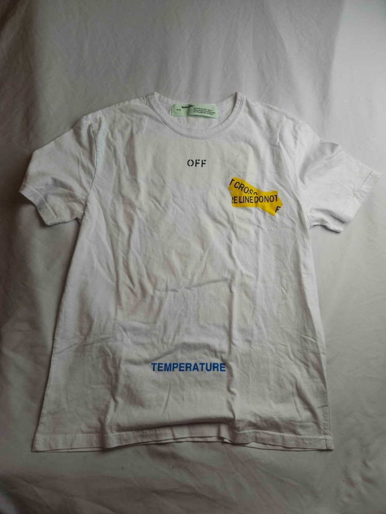 Off-White Temperature Fire Line Do Not Cross T-Shirt Men Medium Urban Streetwear