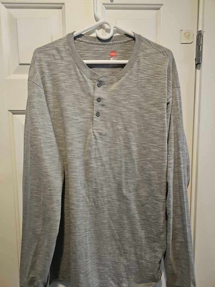 Hanes X-Temp Long Sleeve Henley Shirt Heather Gray Sz 2x Large Casual Essential