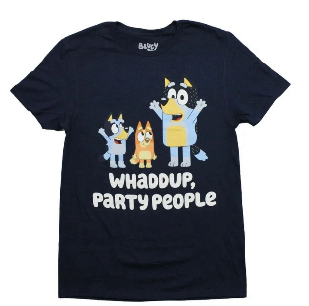 Bluey Adult T-Shirt – Bingo Bluey Whaddup, Party People Sze 2XL/2TG 50/52
