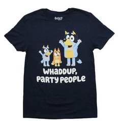 Bluey Adult T-Shirt – Bingo Bluey Whaddup, Party People Sze 2XL/2TG 50/52