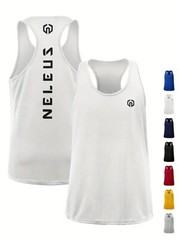 NELEUS ‘Dry Fit Logo Muscle’ Mesh Tank Top Men’s M Gym Workout Exercise WHT NEW!