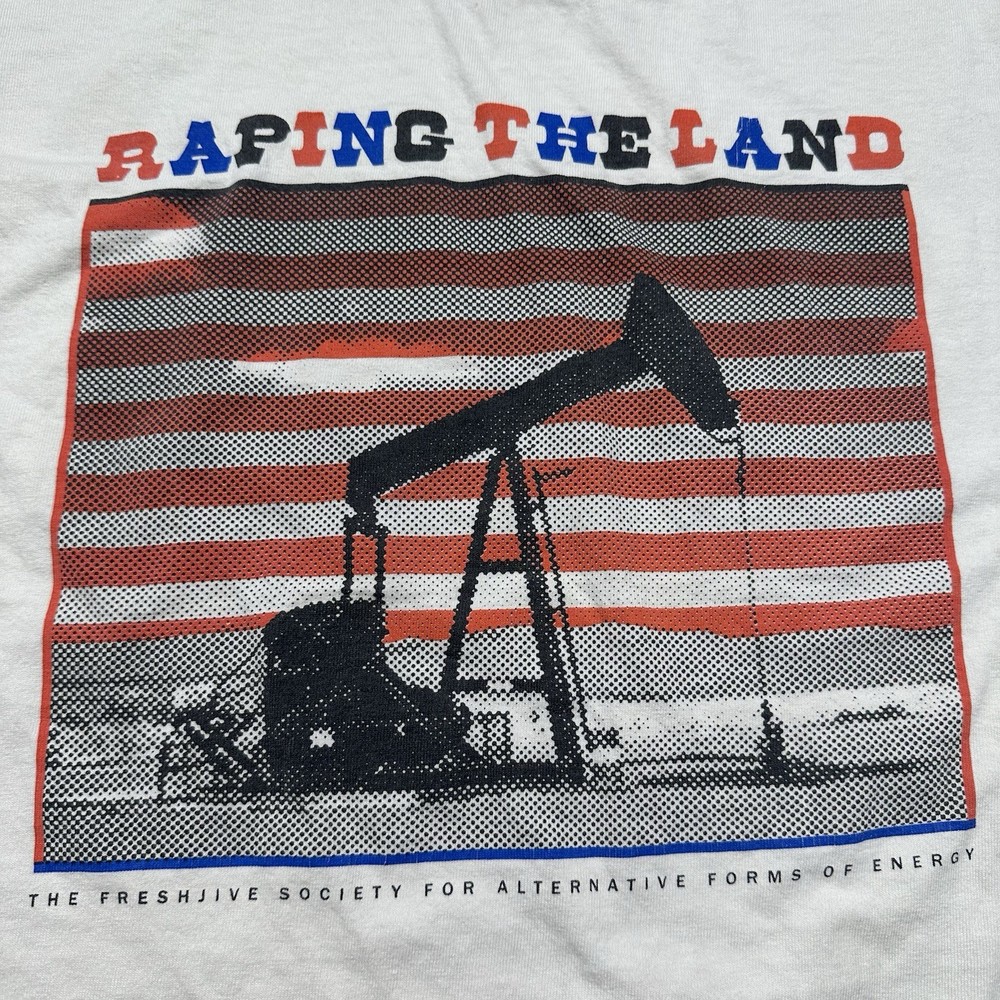 Vintage Freshjive Anti Drilling Oil T Shirt Mens M White Big Oil Protest Eco