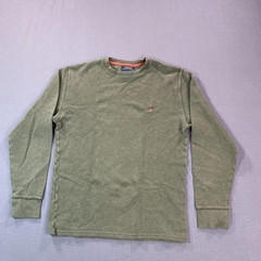 Polo Ralph Lauren Shirt Men MD Green Thermal Waffle Knit Long Sleeve Orange Pony