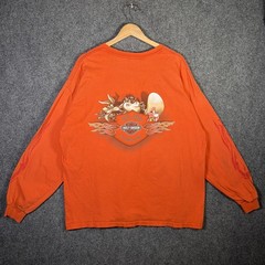 Vintage Harley Davidson Shirt 2XL Orange 90s Long Sleeve Flames Looney Tunes