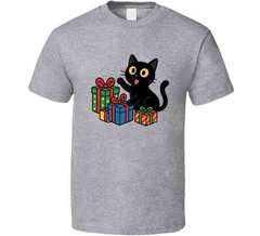 Funny Black Cat Christmas Presents Cartoon Tee Great New Cat Owner Gift T Shirt