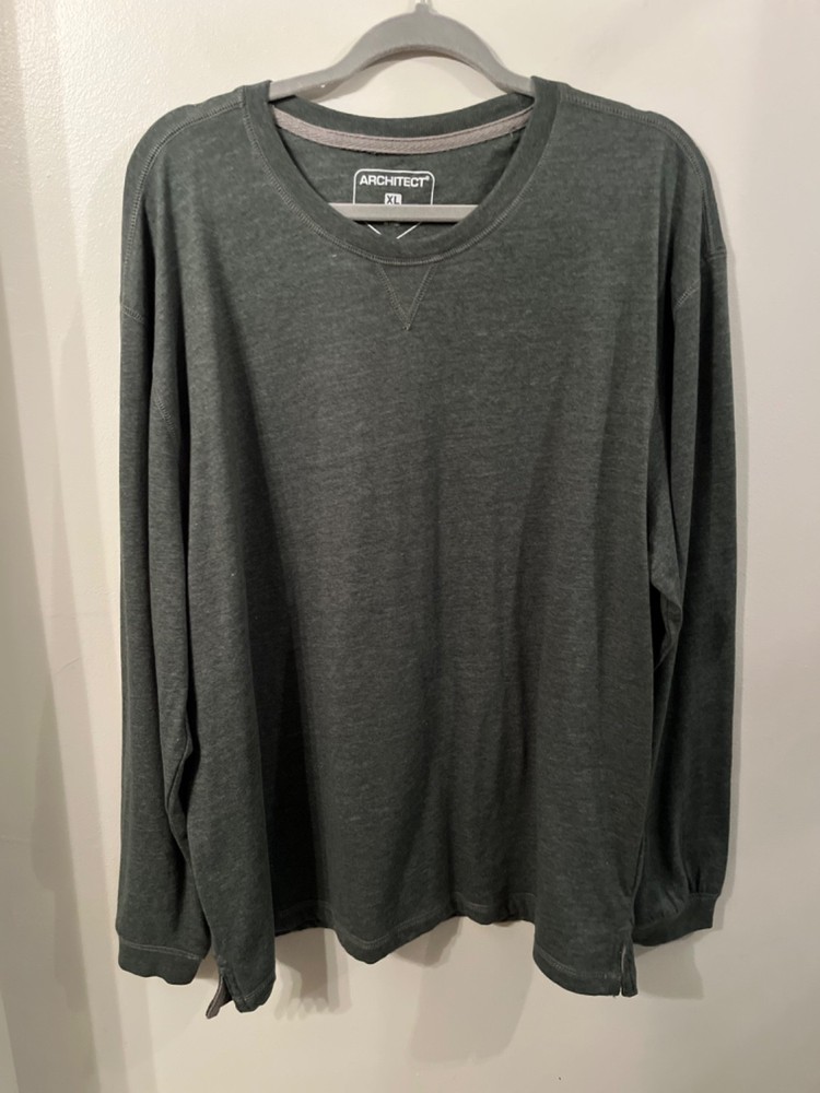 Men’s Ultra Soft Crew Long Sleeve Shirt XL Green Heather Cotton/Poly Architect