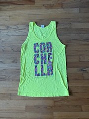 COACHELLA MUSIC FESTIVAL 2012 Neon Yellow Tank Top T-Shirt Sz S American Apparel