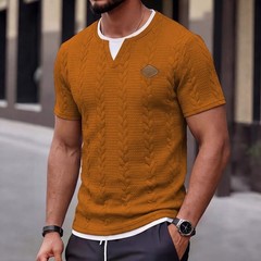 Men’s Mock Neck Short Sleeve T-Shirt Slim Fit Casual Textured Summer Cotton Top
