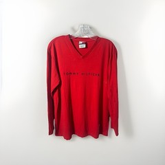 Vintage Tommy Hilfiger Embroidered Red Long Sleeve T Sz Medium (1405)see Photo