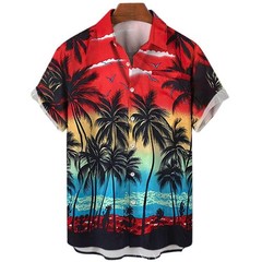 Men 3D Hawaiian Short Sleeve Shirt Oversized Coconut Tree Print Casual