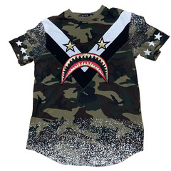 FOCUS Quality Wear T Shirt Mens M Shark Mouth Graphic Tee Camo Green Maxi Star M