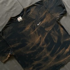 Vintage 1990s Nike T Shirt Mens Large Black Bleach Dye Swoosh Embroidered USA