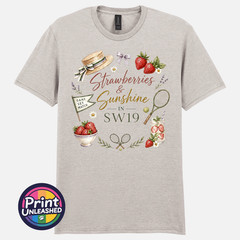 Summer Tennis T-Shirt Strawberries & Sunshine In SW19 Tee Gift Unisex S-2XL