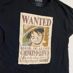 One Piece T-Shirt Mens 2XL Black Monkey D. Luffy Wanted Poster Graphic Tee
