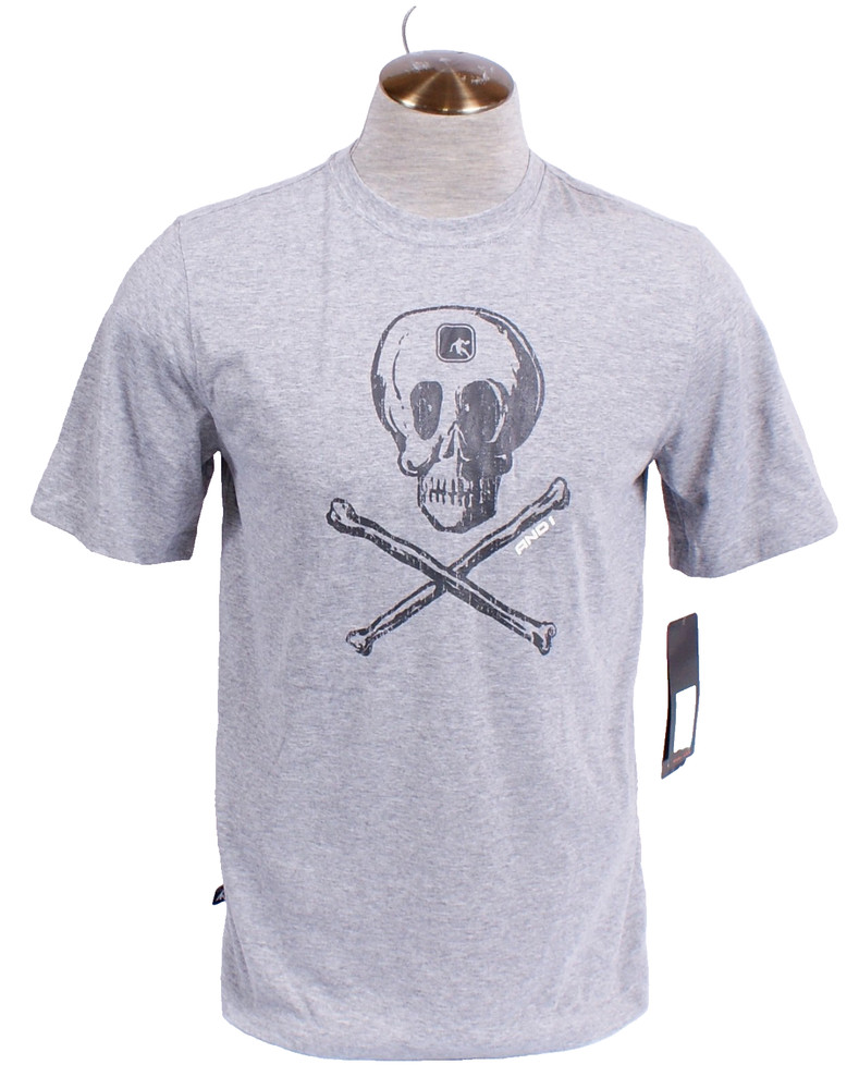 AND1 Men’s S Gray Skull & Bones Short Sleeve T-Shirt Play at Your Own Risk