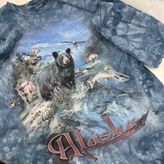 The Mountain T Shirt Blue Tie Dye Alaska Bear Wolf Fish Graphic LS Tee Men’s XL