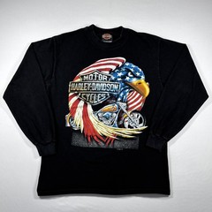 Vintage Harley Davidson 1996 Pacific Honolulu Long Sleeve T-Shirt Eagle Flag M