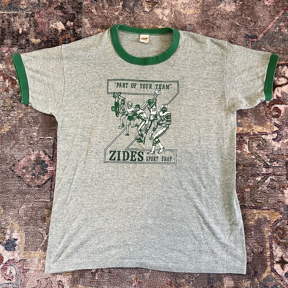 Vintage 1970s Russell Athletic Gold Label Zides Sports Ringer T-Shirt Green – L