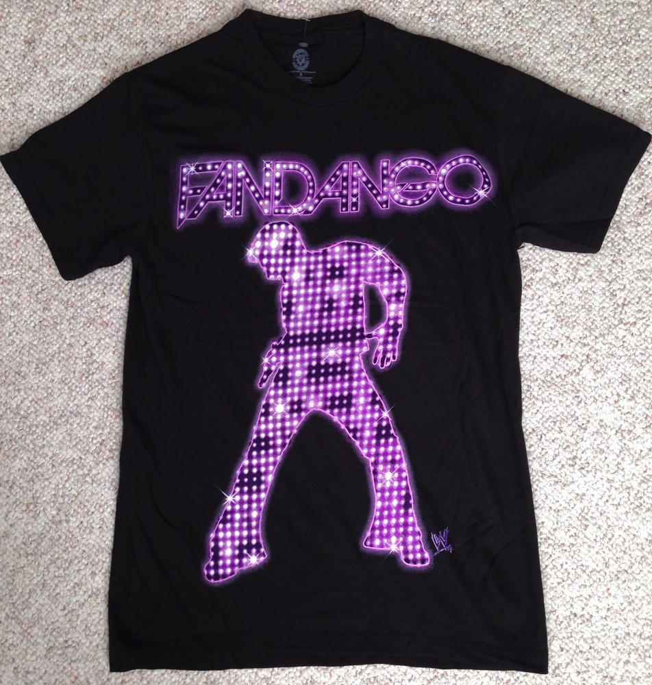 FANDANGO WWE T-SHIRT Black&Purple/Pink Disco Neon-Light Wrestler Big Logo MEN SM