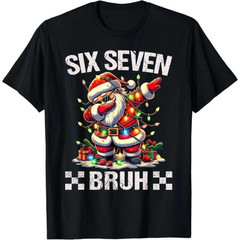 Six Seven Bruh Christmas T-Shirt, Funny Santa Dab Meme Shirt for Men & Women