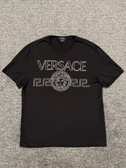 Versace Embroidered T Shirt Mitchel Black Crew Neck Short Sleeve Mens Size Large