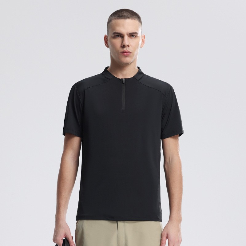 Half Zip Comfortable Short Sleeve Top Men’s High Stretch Running Fitness Shirt