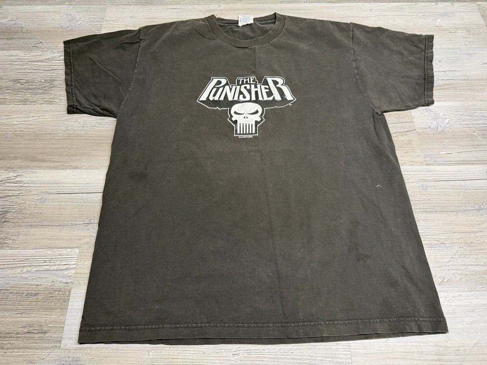 Vintage 2001 The Punisher Marvel Skull Puff Print Tee Delta Black Mens L