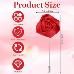Rose Lapel Pin Red Flower Pin for Men Suit Red Rose Boutonniere Silk Roses Pins