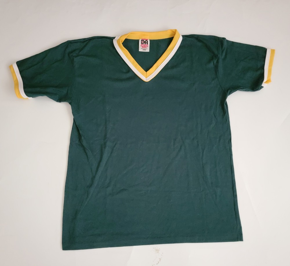 Vtg Don Alleson Athletic T-shirt V Neck Large Mens Size Cotton Blend Shirt Green