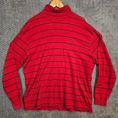 Polo Ralph Lauren Mens XL Red Navy Striped Cotton Turtleneck Long Sleeve Shirt