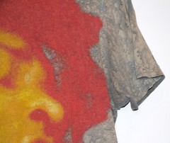 Jimi Hendrix Gray Acid-Wash T-Shirt Fire Print Red & Yellow Spray-Style Graphic