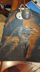 HAND PAINTED ORIGINAL ART Black and brown raven tee .goth.punk . .