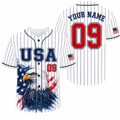 Custom Name Number USA Eagle Pinstripe Baseball Jersey Patriotic Flag Shirt