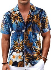 Men’s Hawaiian Shirt Tropical Floral Short Sleeve Button Down Casual Beachwear