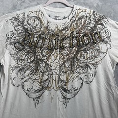 Affliction Cross Wings Shirt Mens XL White Gold Y2K Gothic Biker MMA Double Side